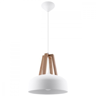 Lampă Suspendată Casco Lemn Alb/Natural Oțel/Lemn 1 Bec Dom Modern De Interior foto