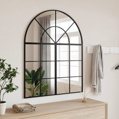 vidaXL Oglindă de perete, negru, 80x100 cm, arcuită, fier foto