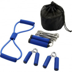 Set 4 accesorii fitness, Everestus, 9IA19039, Poliester, Albastru, saculet sport inclus foto