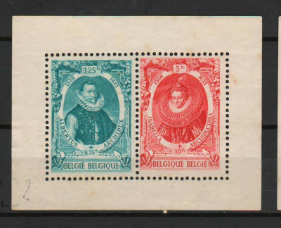 TIMBRE 140a, BELGIA, 1942, ALBERTUS, ISABELLA ; 3,25+6,75 Fr ; 5+10 Fr ; BLOC foto