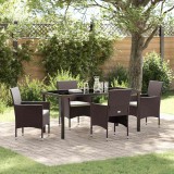 vidaXL Set de masă pentru grădină cu pernă 5 pcs Maro Rattan poli
