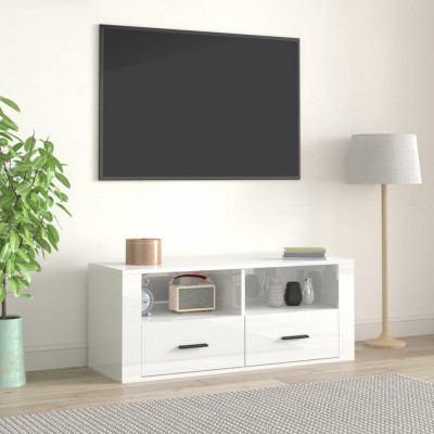 vidaXL Comodă TV, alb extralucios, 100x35x40 cm, lemn prelucrat foto
