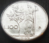 Moneda 100 LIRE - ITALIA, anul 1992 *cod 1830 A = modelul mic, Europa