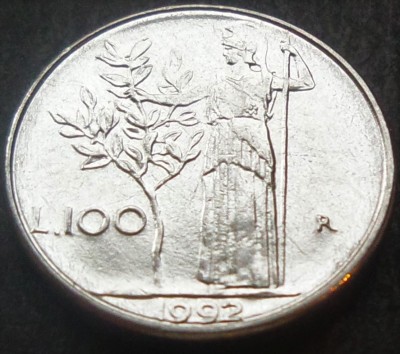 Moneda 100 LIRE - ITALIA, anul 1992 *cod 1830 A = modelul mic foto