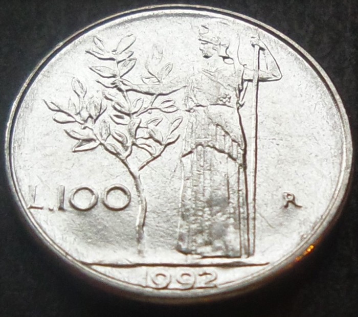 Moneda 100 LIRE - ITALIA, anul 1992 *cod 1830 A = modelul mic