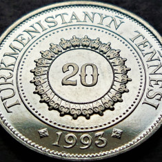 Moneda exotica 20 TENNESI - TURKMENISTAN, anul 1993 * cod 720 = UNC