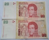 Argentina, 20 Pesos, 2 serii consecutive