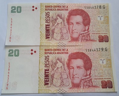 Argentina, 20 Pesos, 2 serii consecutive foto