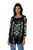Bluza tip ie dama R24, verde/crem , marimea 2XL, Casual, Bumbac