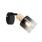 Aplică Serene AP1 Klausen Modernă, Lemn Natur și Metal Negru, Abajur Sticlă Fumurie, 12x19.5x8 cm, Iluminat Interior Elegant, Dulia E14, 9W