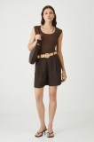 Medicine pantaloni scurti culoarea maro, neted, high waist