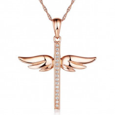 Pandantiv Borealy Roz Alb 14 K 0 08 Ct Natural Diamonds Angel Wing Cross foto