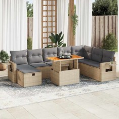 vidaXL Set canapele grădină cu perne 9 piese bej poliratan/lemn acacia 3328046