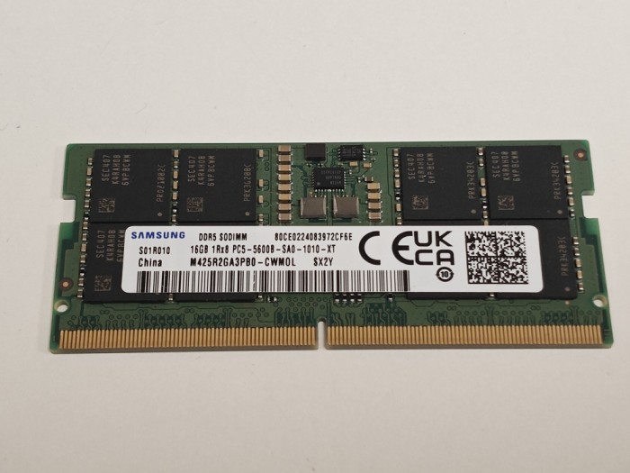 Memorie ram Laptop Samsung 16GB, DDR5, 1Rx8, PC5-5600B-SA0, 5600Mhz, M425R2GA3PB0-CWM0L, PC5-5600B, CL40, 1.1V, Non-ECC, sodimm, 262 pini