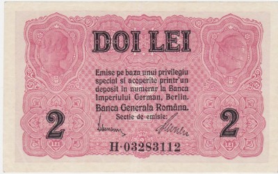 ROMANIA 2 LEI BGR 1917 aXF foto