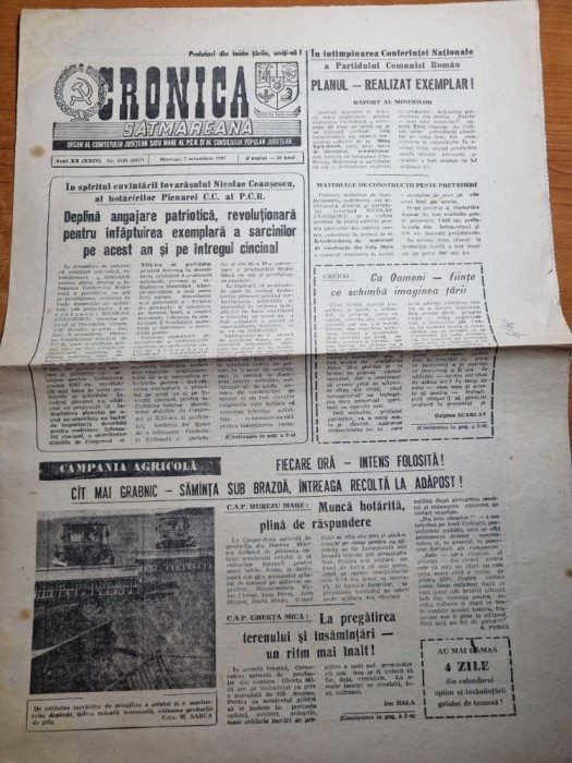 cronica satmareana 7 octombrie 1987-art. hurezu mare,gherta mica,moftin
