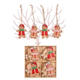 Set 12 decoratiuni de craciun din lemn, flippy, cu snur pentru agatare in brad, model prajituri, dimensiuni diferite, 2 modele, multicolor