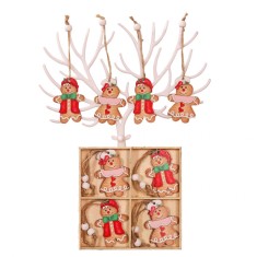Set 12 decoratiuni de craciun din lemn, flippy, cu snur pentru agatare in brad, model prajituri, dimensiuni diferite, 2 modele, multicolor