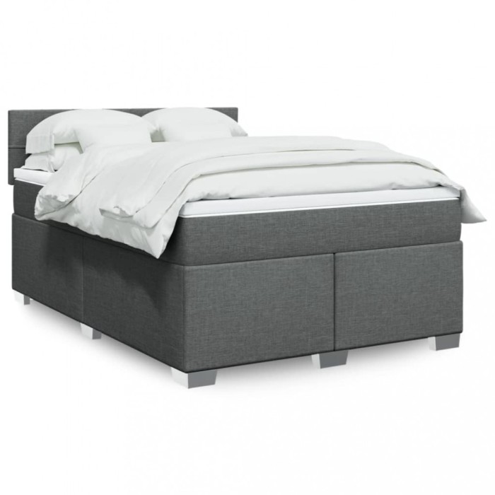 vidaXL Pat box spring cu saltea, gri &icirc;nchis, 140x190 cm, textil 3288184