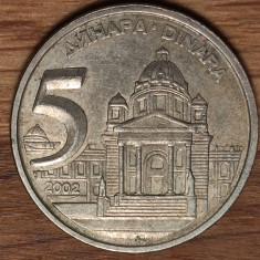 Iugoslavia - moneda de colectie - 5 dinari / novi dinara 2002 - superba !