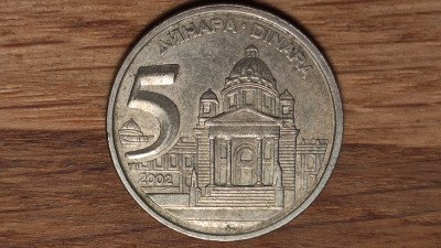 Iugoslavia - moneda de colectie - 5 dinari / novi dinara 2002 - superba ! foto