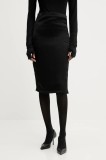 PRESSIAT fustă culoarea negru, midi, creion, PRE711FW24