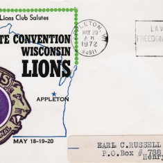 Plic LIONS CLUB, Wisconsin, S.U.A., 18-20 Mai 1972