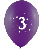 Baloane Latex 10 Bucati 30 Cm, Imprimare Cifra 3, Globos Festival, Petrecere Aniversare