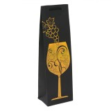 Sacoșă Cadou Vin, Neagră, Model Auriu, 11x8.5x38.5cm, M&acirc;nere șiret