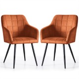 Set 2 scaune dining tapitate cu velur Luxano, cusaturi patrate, 54x58x82 cm, aramiu