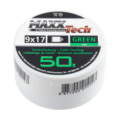 Capse asomator, verde, pentru animale cu talie mică. Calibru 9 &amp;times; 17&amp;nbsp;mm, MaxxTech, 50&amp;nbsp;buc. foto