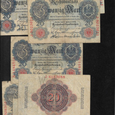 Germania 20 marci mark 1914 VG - F - VF pret pe bucata