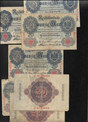 Germania 20 marci mark 1914 VG - F pret pe bucata foto