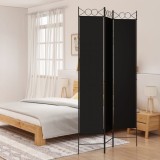 Paravan de cameră cu 3 panouri, negru, 120x220 cm, textil