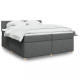 VidaXL Pat box spring cu saltea, gri &icirc;nchis, 200x200 cm, textil