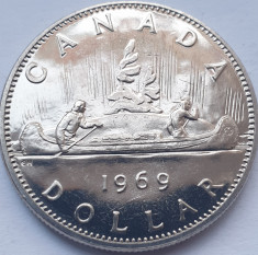 Moneda 1 dollar 1969 Canada, unc, proof-like, km#76 foto