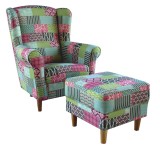 Fotoliu cu taburet textil patchwork Astrid 86x72x105 cm