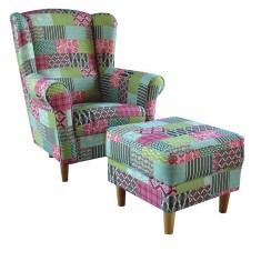 Fotoliu cu taburet, material textil in stilul patchwork M1, ASTRID foto