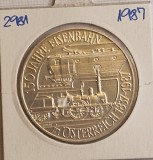 Austria, 500 Schilling Austrian Railroad, 1987, KM#2981, argint, mare, comemorativa, valoare faciala 36,34 euro, Europa