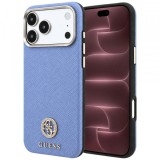Husa MagSafe pentru Apple iPhone 18 Pro Max / 17 Pro Max, Guess, Grained Round Strass Logo, Bleu