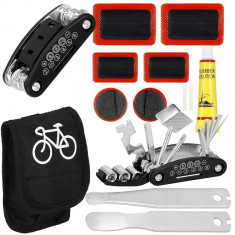 Kit pentru reparatii pana bicicleta, Springos, cu husa, petice, 14 piese, 12x8.5x3 cm foto