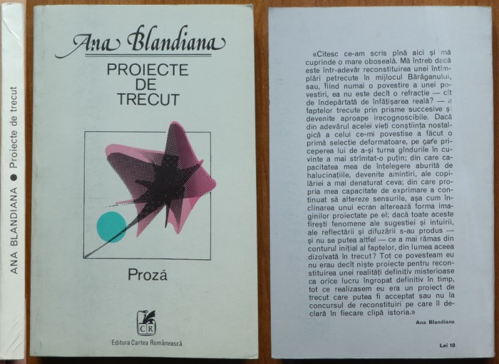 Ana Blandiana , Proiecte de trecut , 1982 , editia 1 cu autograf