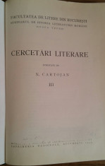 N. CARTOJAN - CERCETARI LITERARE - VOL III {1939} foto