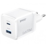 Incarcator Retea BWOO CDA224, 70W, 3.25A, 1 x USB-A - 1 x USB-C, Alb