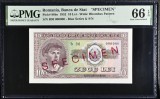10 lei 1952 specimen PMG66 UNC bancnota gradata