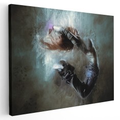 Tablou canvas femeie salt dans hip-hop albastru, maro, negru 1246 Tablou canvas pe panza CU RAMA 20x30 cm