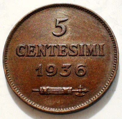 A.014 SAN MARINO 5 CENTESIMI 1936 foto