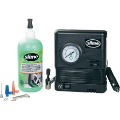 Kit Anti-Pana Slime Smart Repair 473ml + Compresor aer 12V pentru anvelope fara camera lichid reparatie pana instant foto