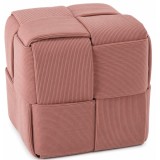 Taburet cub roz, tapitat cu material reiat, design impletit, 39x39x39 cm