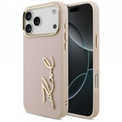 Husa pentru Apple iPhone 17 Pro Max, Karl Lagerfeld, Script Logo, Roz foto